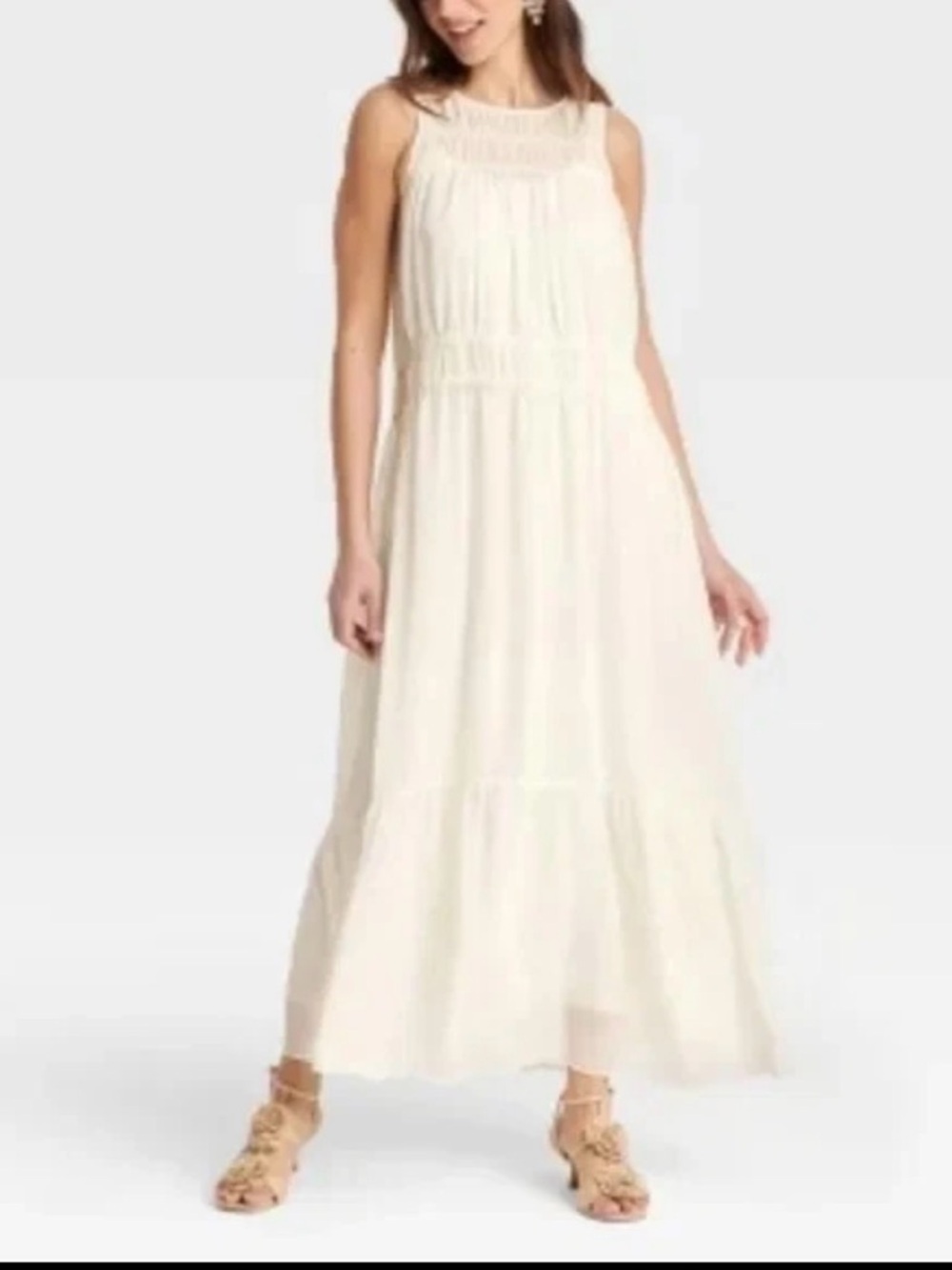 🆕 A New Day Cream Chiffon Maxi Dress Size XL